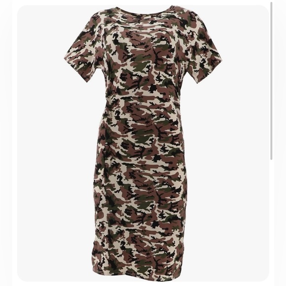 SEED TO STYLE Dress Organically Camouflage T-Shirt Ruched Side Dress - Picture 2 of 15